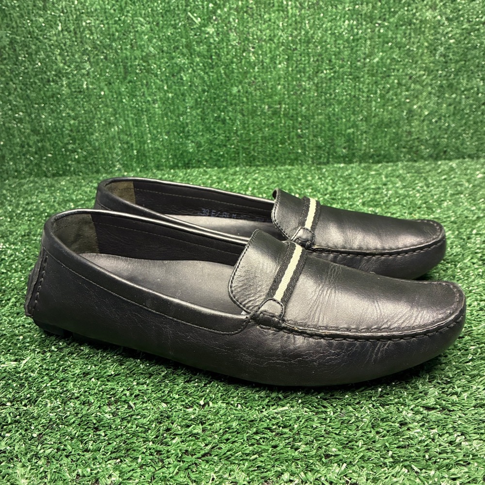 Bally Telmo-L Stripe Leather Driving Moccasin Flat Loafer Black Womens Size 8.5M